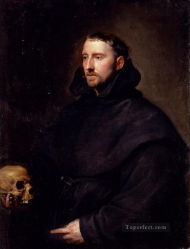  Anthony Pintura Art%c3%adstica - Retrato de un monje de la orden benedictina sosteniendo una calavera, pintor de la corte barroca Anthony van Dyck